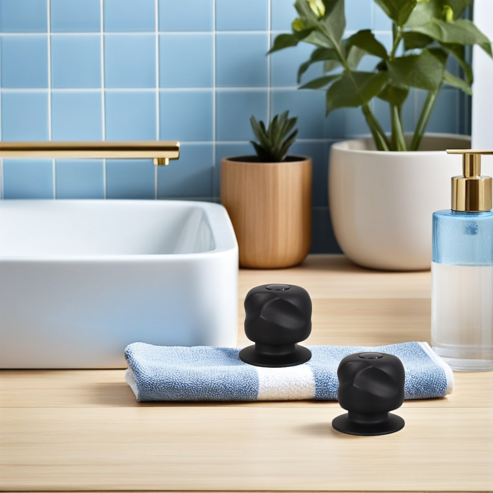 Hot Tub - 2 ชิ้น ชุดมือจับวาล์วอาบน้ำสีดำ อะลูมิเนียมผสมสังกะสี สำหรับเปลี่ยนมือจับก๊อกน้ำอ่างอาบน้ำและฝักบัว ร้อน-เย็น