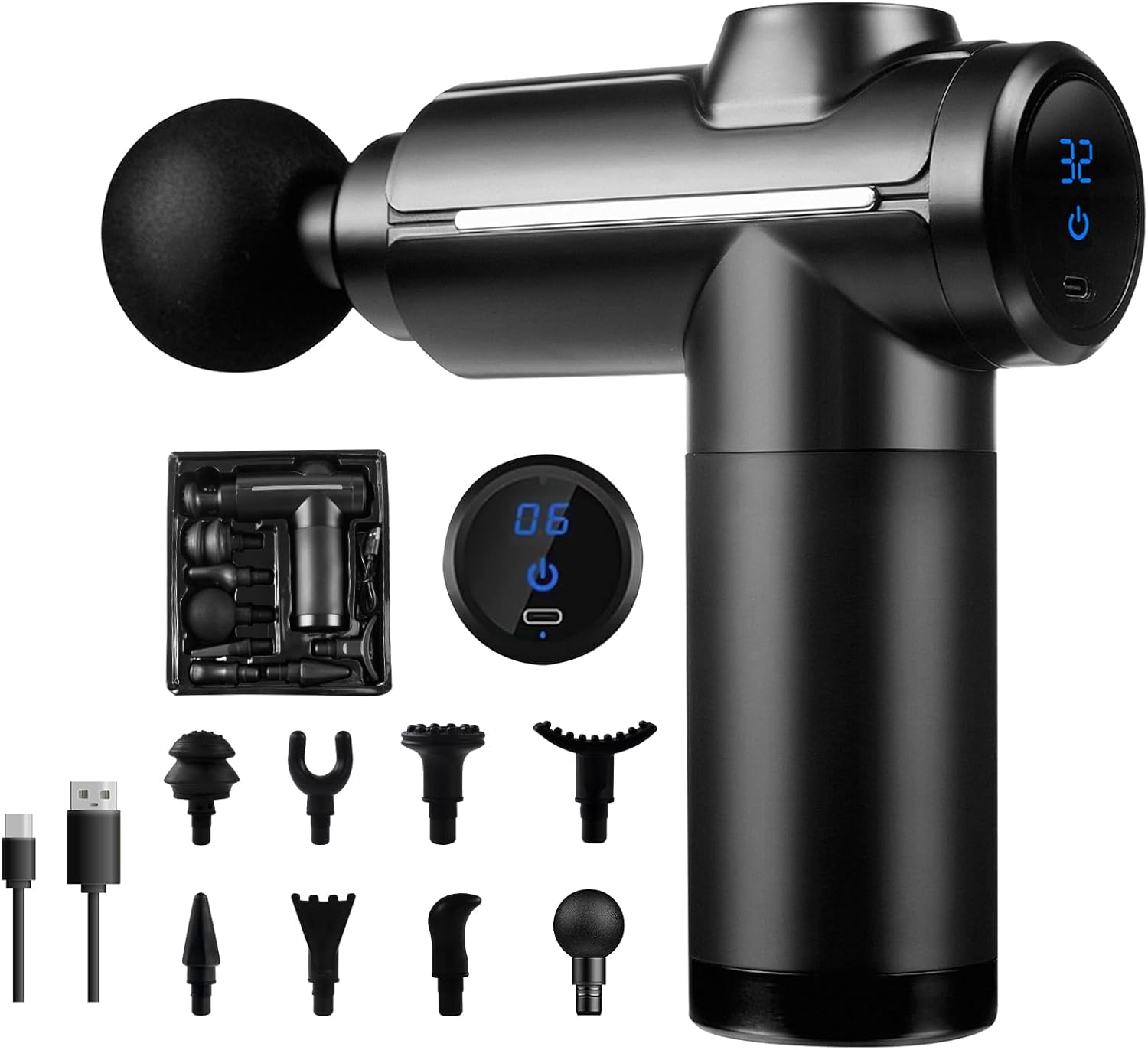 Massage Gun - ปืนนวดกล้ามเนื้อแบบเพอร์คัชชัน นวดเนื้อเยื่อลึก 32 ระดับความเร็ว พร้อมหน้าจอสัมผัส LCD