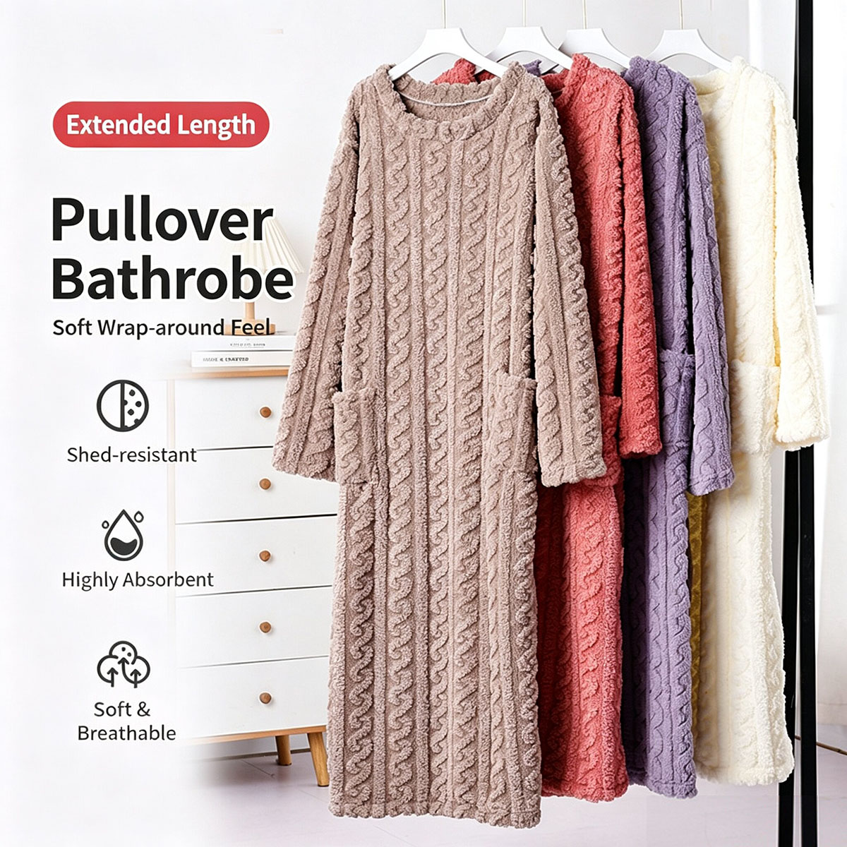Bathrobe - ชุดนอนผ้ากำมะหยี่คอรัลสำหรับฤดูหนาว, ชุดนอนผ้ากำมะหยี่แจ็คการ์ดสำหรับผู้หญิง, เสื้อผ้าสำหรับอยู่บ้านที่ให้ความอบอุ่น, ชุดคลุมอาบน้ำแบบยาวปานกลางถึงยาว