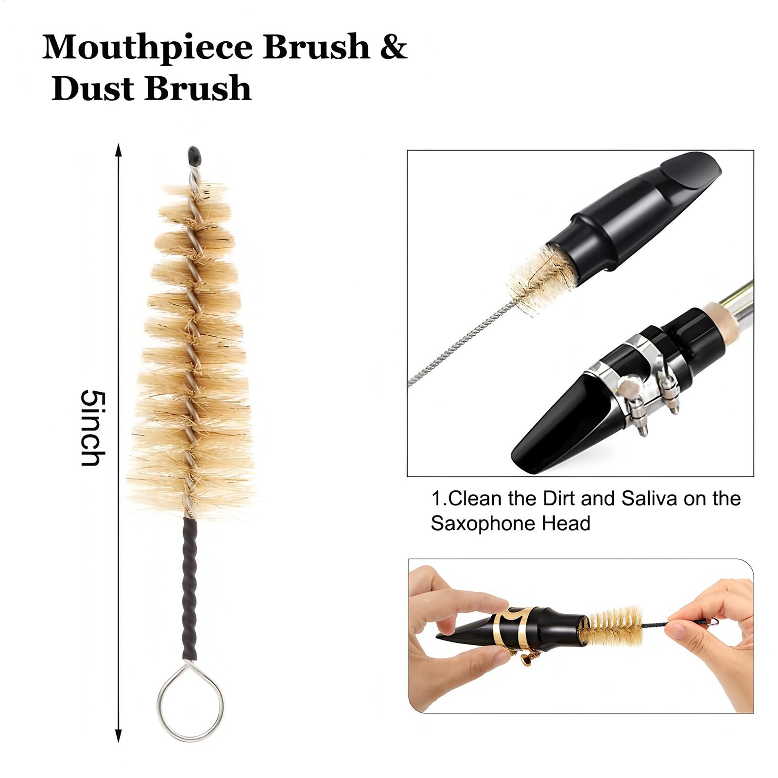 Body Brush - ชุดทำความสะอาดแซกโซโฟน ผ้าทำความสะอาดเครื่องดนตรีซึมซับได้ดีเยี่ยม พร้อมแปรง ชุดทำความสะอาดแซกโซโฟนอัลโต้ สำหรับทำความสะอาดภายในและตัวเครื่อง